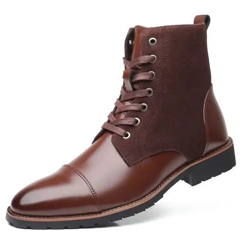 New Designer Fashion Casual Boots for Men Big Size Solid Color Lace Autumn Winter Ankle Boots Male Designer Leather Shoes Male Z250303