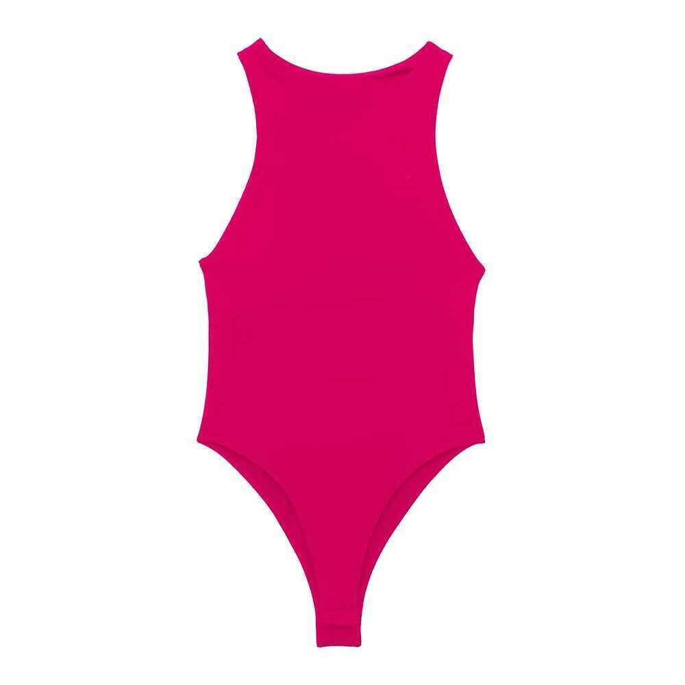 Women's Wear TRAF Women Fashion With Halter Neck Skinny Bodysuit Sexy Sleeveless Snap-Button Female Playsuits Mujer