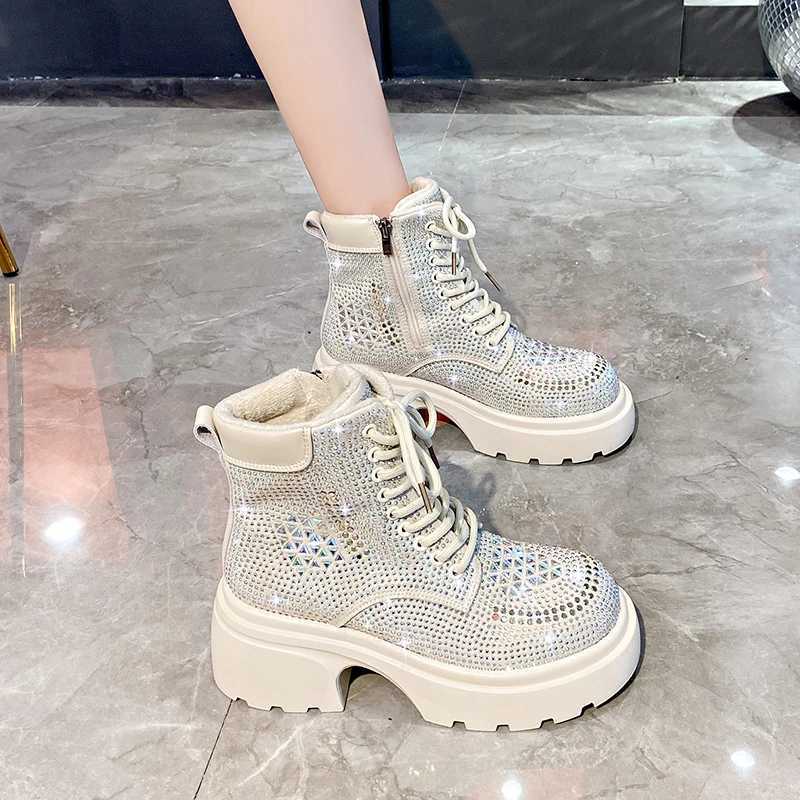 New Fashionable Shining Luxury Womens Boots Plush Platform Womens Ankle Boots Winter Designer Water Diamond Warm Sports Shoes Z250303