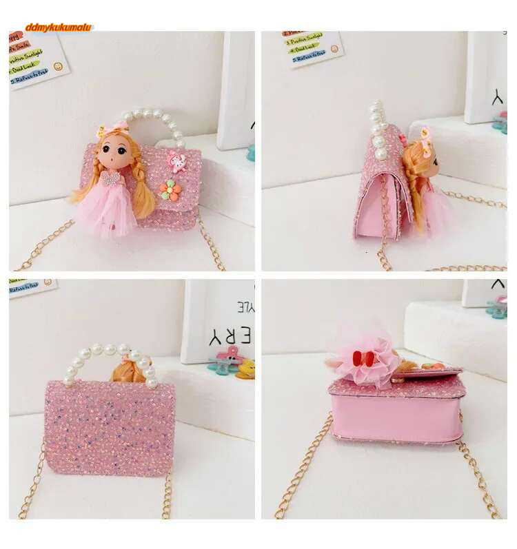 Sweet Princess Small Shoulder Bags Pearl Handle Children's Chain Crossbody Bag Lovely Doll Baby Girls Handbags Accessories Purse #ddmykukumalu