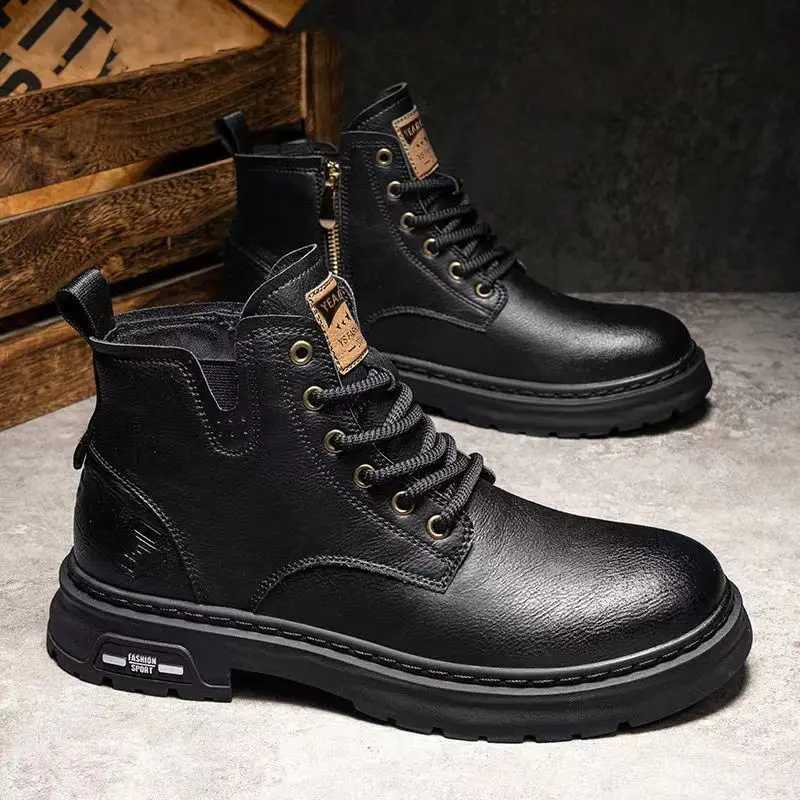 Luxury Men Ankle Boots British High-top Men Boots Fashion High Quality Leather Shoes 2025 New Outdoor Men Motorcycle Boots Z250303