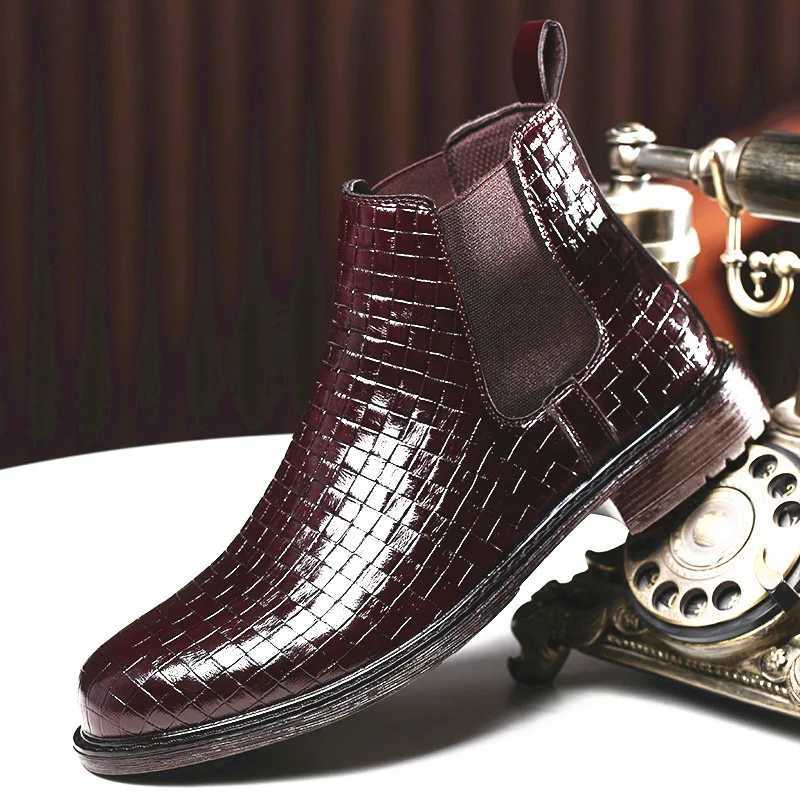 Luxury Chelsea buckle leather mens boots crocodile pattern ankle boots mens solid boots mens spring/autumn direct shipping 2024 Z250303