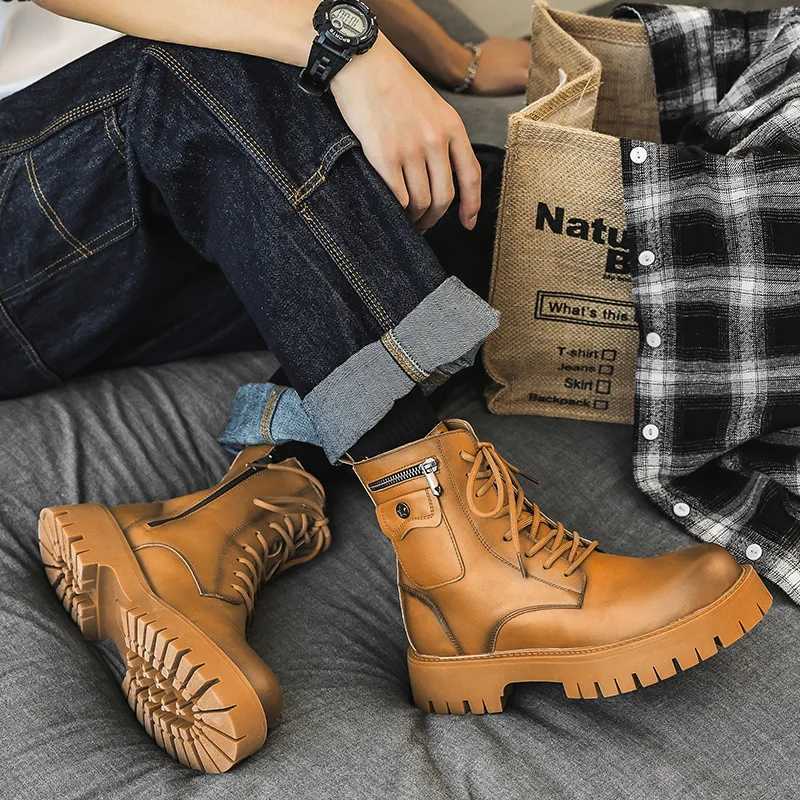 2024 Trend Men Boots Sneakers Outdoor Fashion High Top Wholesale Punk Shoes for Men Casual Leather Street Style Ankle Boots Men Z250303