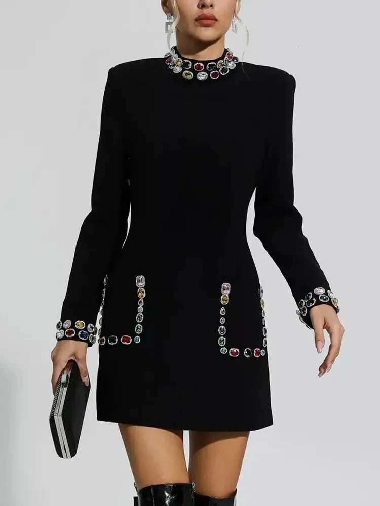 Newest 2024 Designer Fashion Women's Colorful Dia Standing Neck Long Sleeve Dress