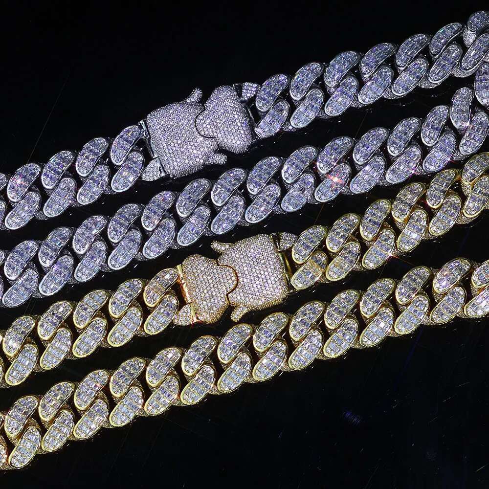 Custom Big Buckle 18mm 3 Rows Rectangle CZ Cuban K CHAIN Dia Necklace Bg Heavy Iced Out Chain For Men Hip Hop Jewelry