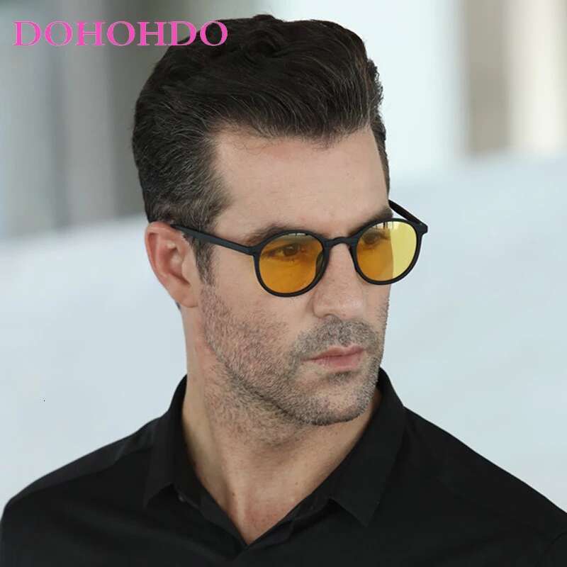 DOHOHDO Night Vision Sunglasses Unisex Men Goggles Yellow Classic Round Frame Driver Eyewear Male Female Glasses UV400