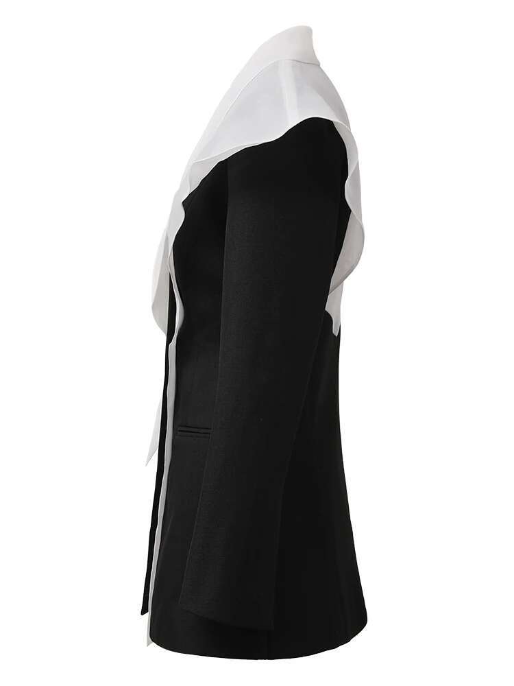EAM Black Fake Two Pieces Elegant Blazer Women New Lapel Long Sleeve Loose Fit Jacket Fashion Tide Spring Autumn 2025 Cpdb137