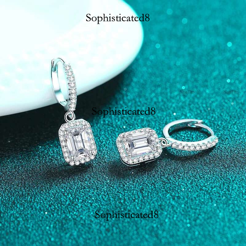 NeeTim 1ct 2ct Moissanite Earrings for Women Sier with Gold Plated Lab Dia Radiant Emerald Cut Sparkg Drop Earring
