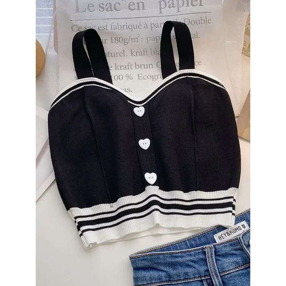 Cute With Y2K Buttons Knitted Crop Ladies Camis For Tops Knit Patchwork Top Women Summer