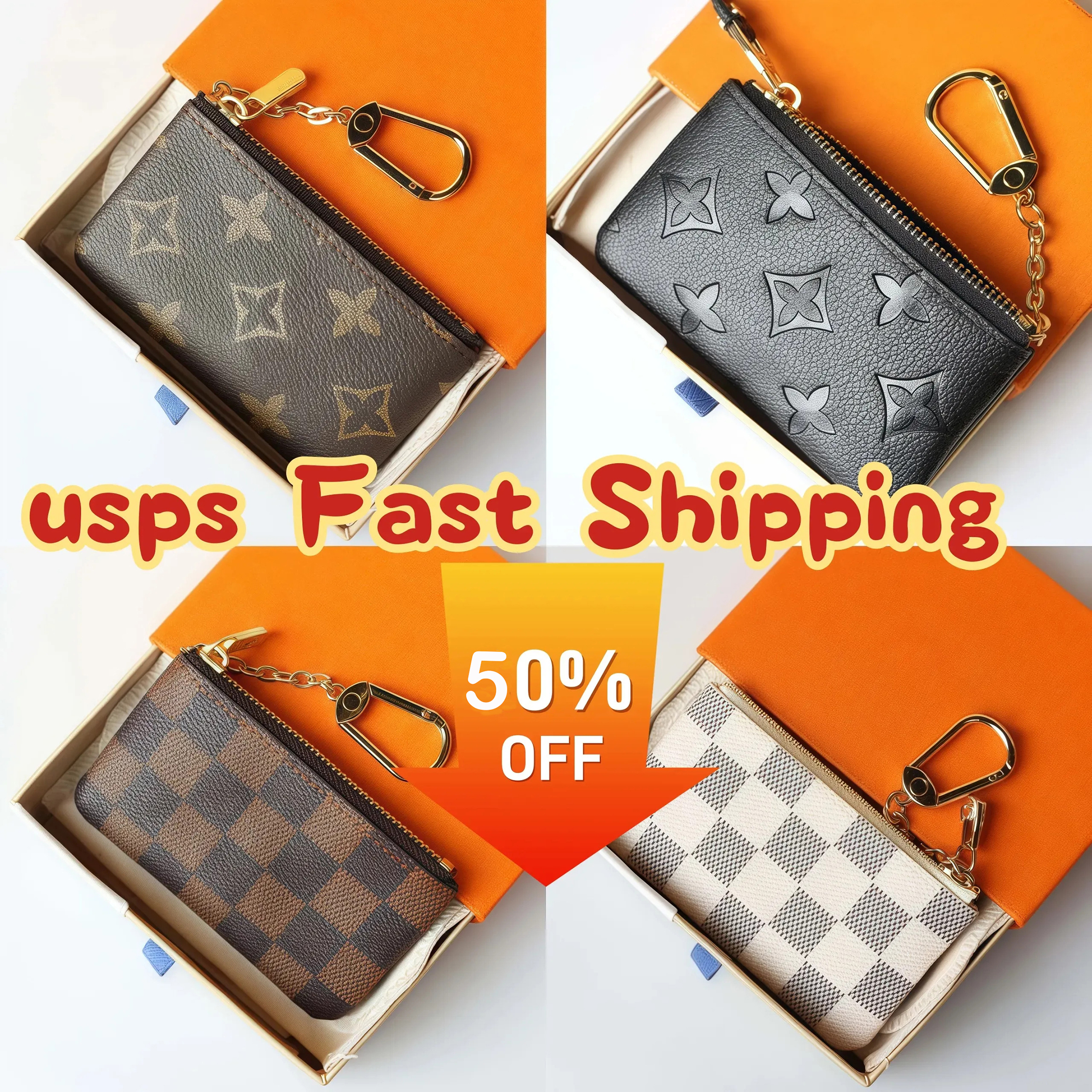 KEY POUCH Designers Mini Leather Wallet Fashion Womens Mens Keychain Ring Credit Card Holder Coin Purse wallets M62650 with box