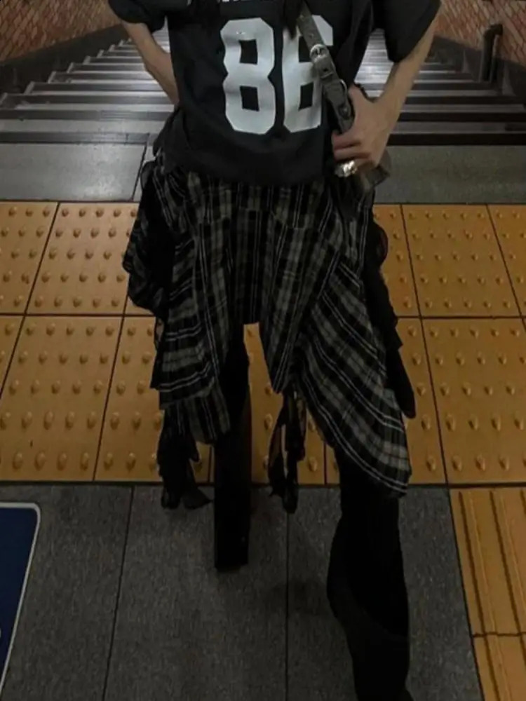 General Streetwear Plaid Skirt Women Korean Fashion Irregular Gothic Clothing A-line High Waist Skirts For Woman Y2k Bottom 250228