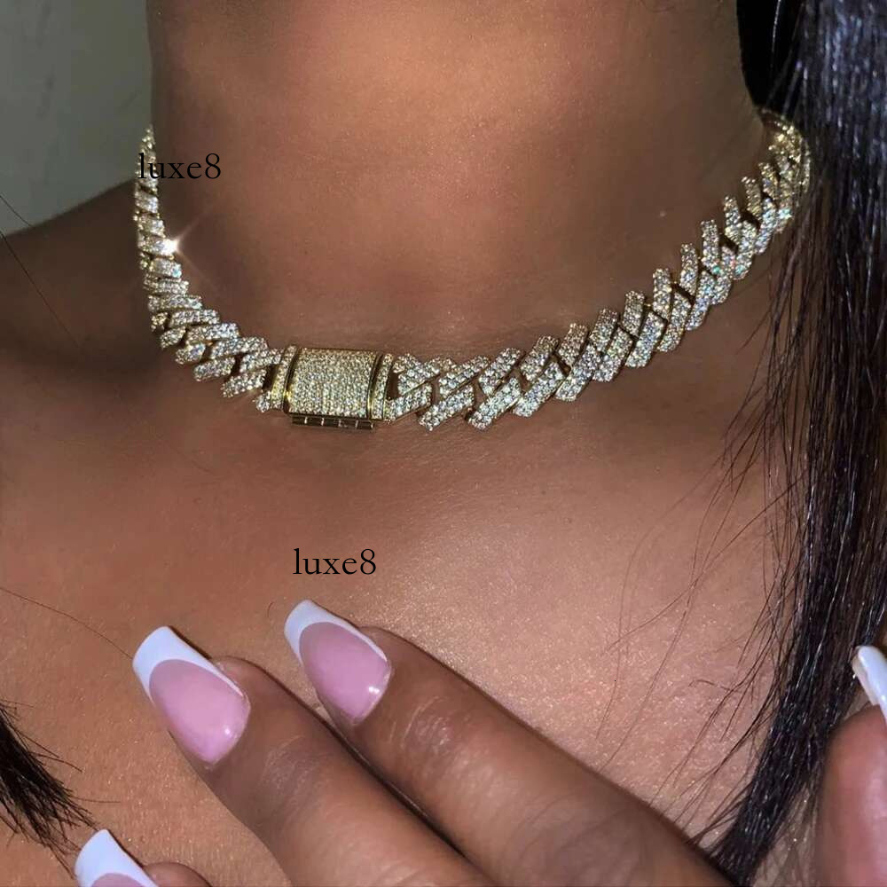Trend Crystal 14MM Prong k For Women Iced Out AAA 2 Row Miami Cuban Chain Choker Necklace Unisex Hip Hop Jewelry