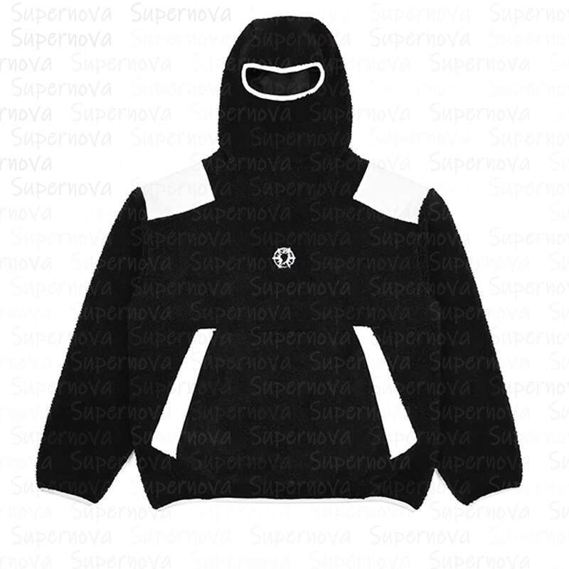 Trendy American Street Lamb Men's Thick Fleece Jacket Warm Hoodie Splicing Coat