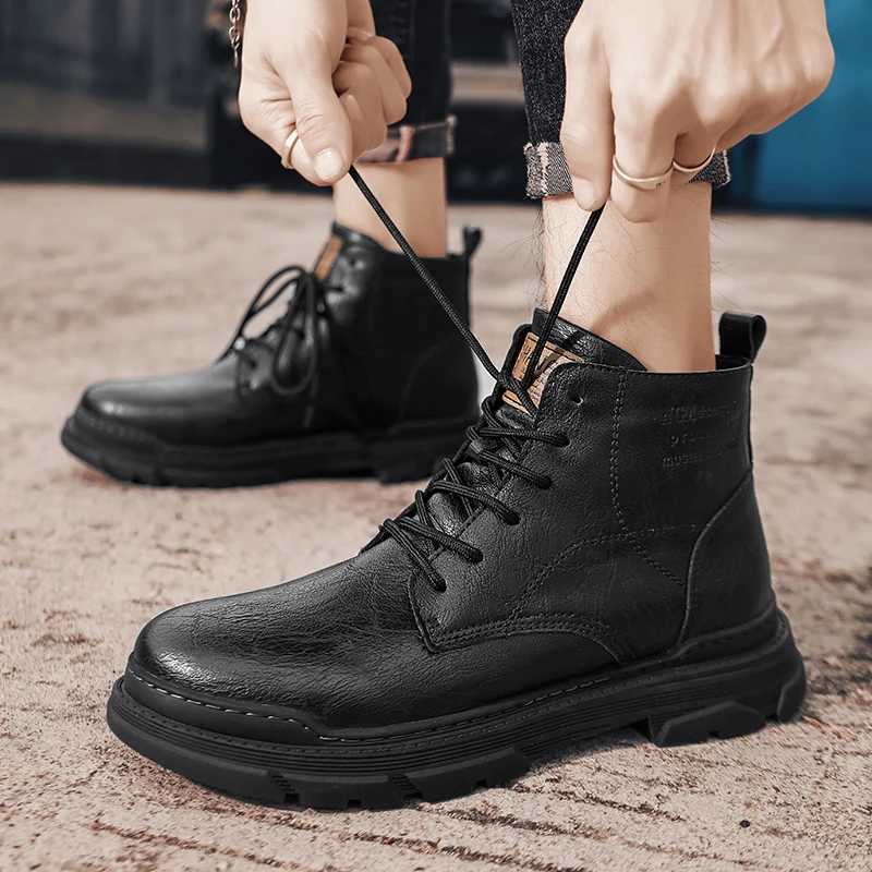 Mens Ankle Boots Genuine Leather Western Boots Classic Men Motorcycle Boots Outdoor Work Shoes Vintage Tooling Shoes Flats Z250303