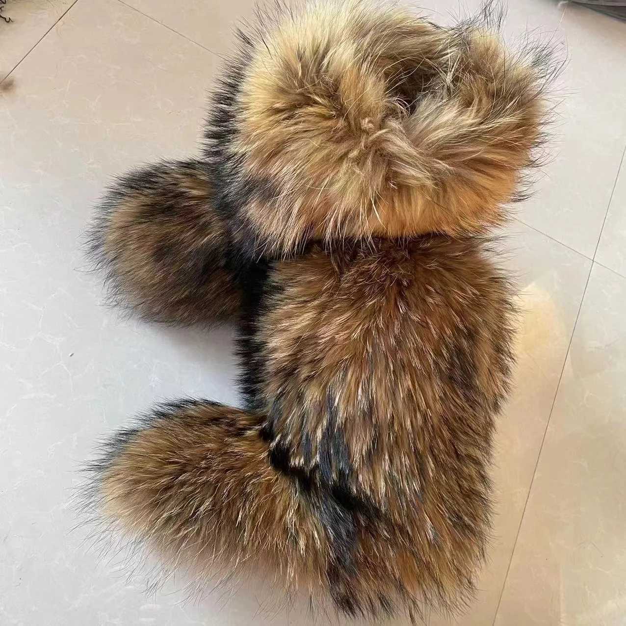 Womens Winter Snow Boots Outdoor Luxury Furry Real Raccoon Fur Boots Woman Fox Fur Warm Platform Shoes New Fashion Boots Z250303