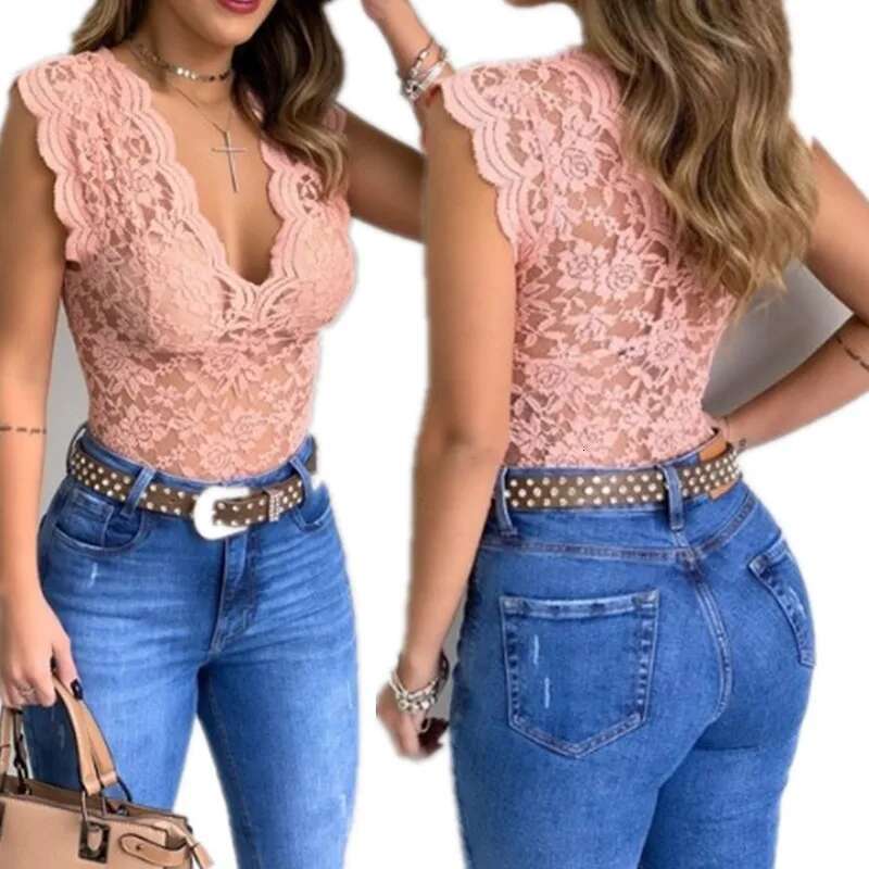 Sexy V Summer Neck Lace Vest Top Women Solid Sleeveless Tank Tops Female Elegant Hollow Out Clubwear T Shirt