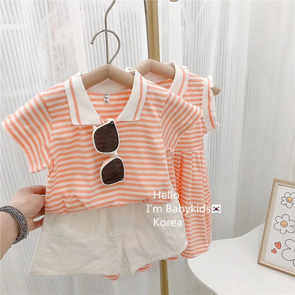 Boys and Girls Summer Clothes Striped Short Sleeve Polo Dress Brother Sister Children 250221