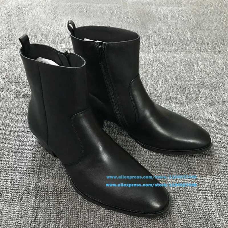 Chelsea Boots for Men Side Zippers High-Top Genuine Leather Ankle Booties Stylish Designer Pointy Toe Luxury 37-46 European Size Z250303