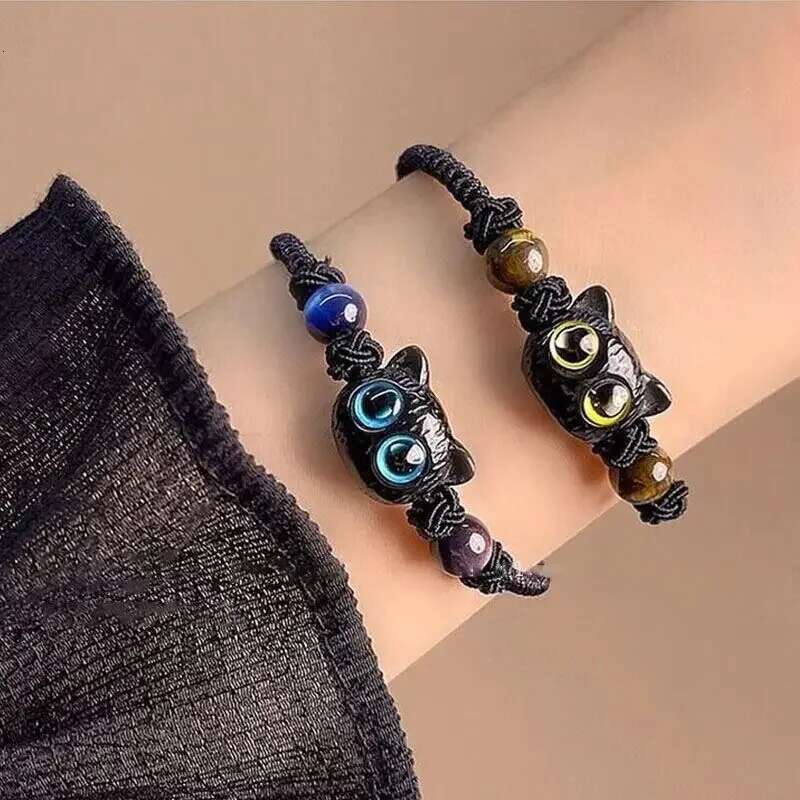 Cute Big Eye Cat Bracelets for Women Cartoon Enamel Animal Pendant Hand Chain Kids Boudoir Couple Bracelet Jewelry Gift