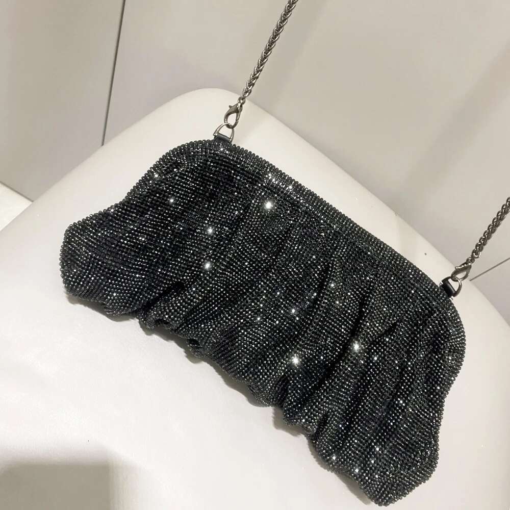 Women's Bags Shiny Rhies Handmade Evening Clutch Bags New Folds Purses and Handbags Designer Wedding Party High Quality