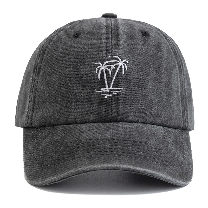 Unisex Washed Cotton Cap Coconut Tree Embroidery Vintage Baseball Men Women Casual Outdoor Dad Hats 250228