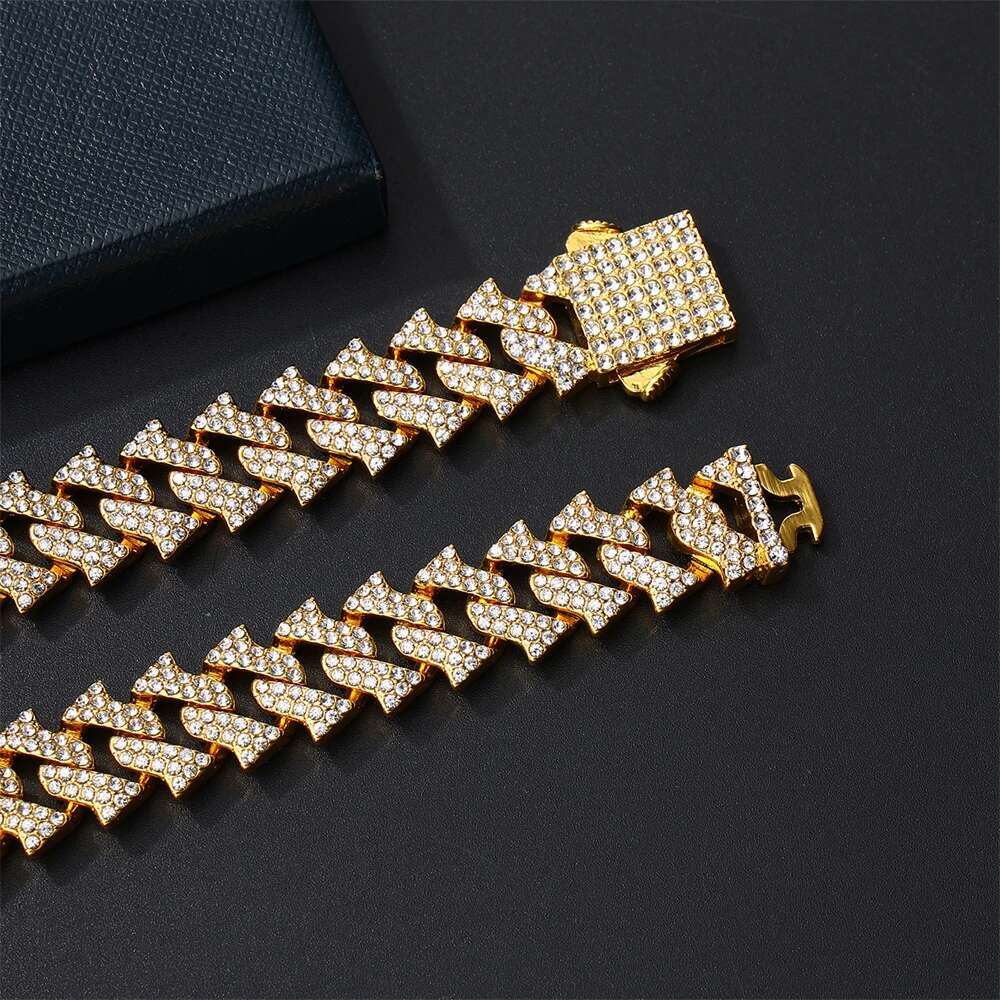 HIP HOP 14MM Cuban k Chain 2Row Iced Out Rapper Heavy Necklaces Bracelet For Men Women Choker Jewelry