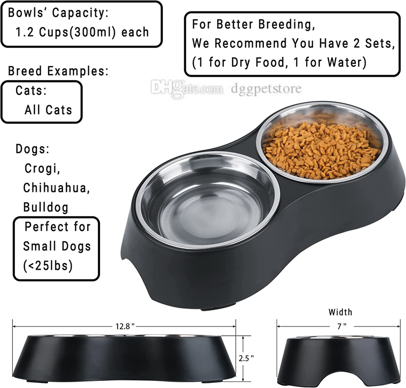 Designer Double Dog and Food Bowls, Stainless Steel with Non-Slip Resin Station, Pet Feeder Bowls for Puppy Medium Dogs Cats Size L 33*W 17.5*H 6 CM J