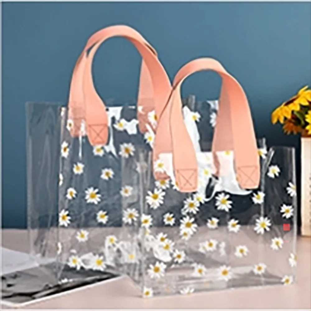 New Arrival Transparent Clear Tote Bag High Quality PVC Handle Transparent Shopping Bags Little Daisy Hand Gift Bag T250303