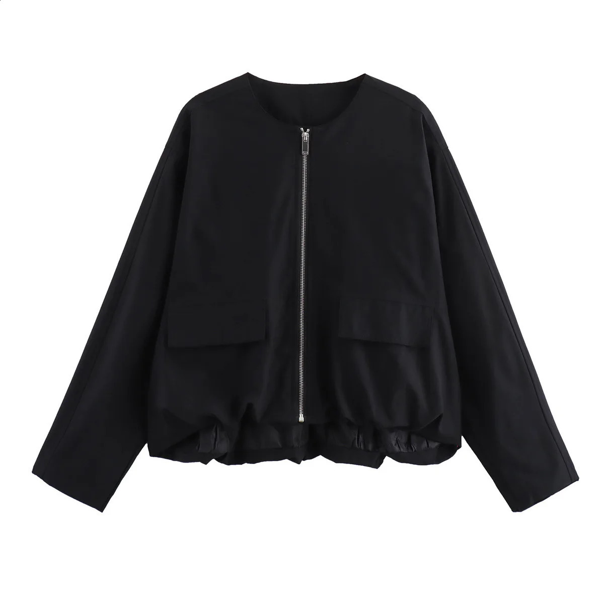 Womens fashion casual plus size round neck windproof jacket top 250228
