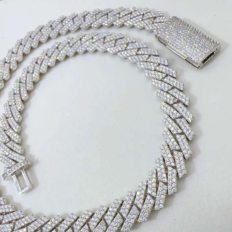 Hiphop 13mm D Color Moissanite Cuban Bracelet Necklace for Men Fine Jewelry White Gold Plated Maimi Chain Bracelets Bangle Gift