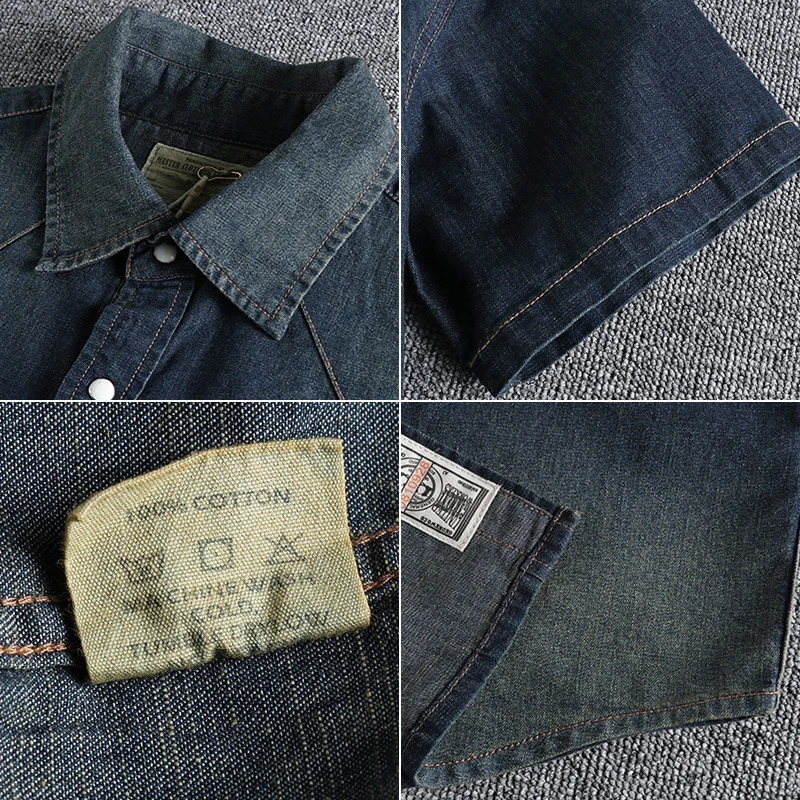 Summer American Retro Short Sleeve Lapel Denim Cargo Shirt Mens Fashion Pure Cotton Washed Old Multipocket Casual Blouses 250226