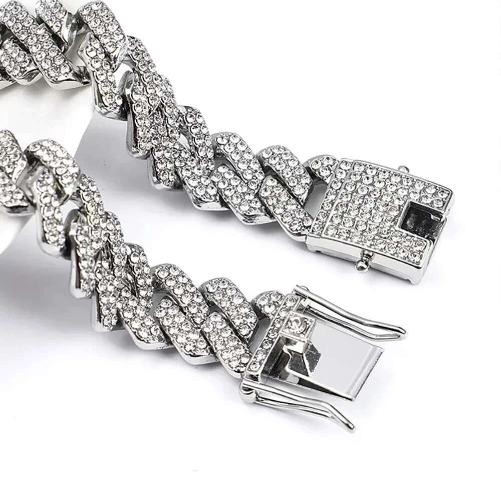 Hip Hop Shiny 13MM k Women Men Sier Color Rhie Iced Out Cuban Chain Punk Jewelry Necklace Gift