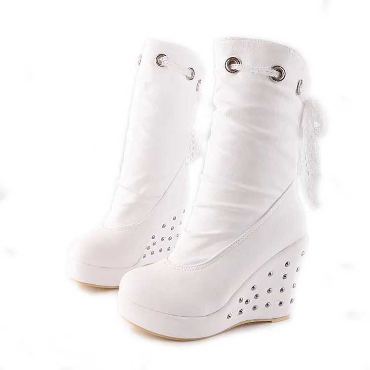 Womens rubber boots luxury designer round toe wedge shoes rain red fashionable high heels mid calf womens mid calf solid fabric Lac Z250303