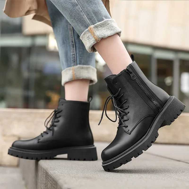 Autumn and Winter Black Womens Boots Fashion Wear Resistant Womens Shoes Adding Cotton Zipper Womens Boots Z250303