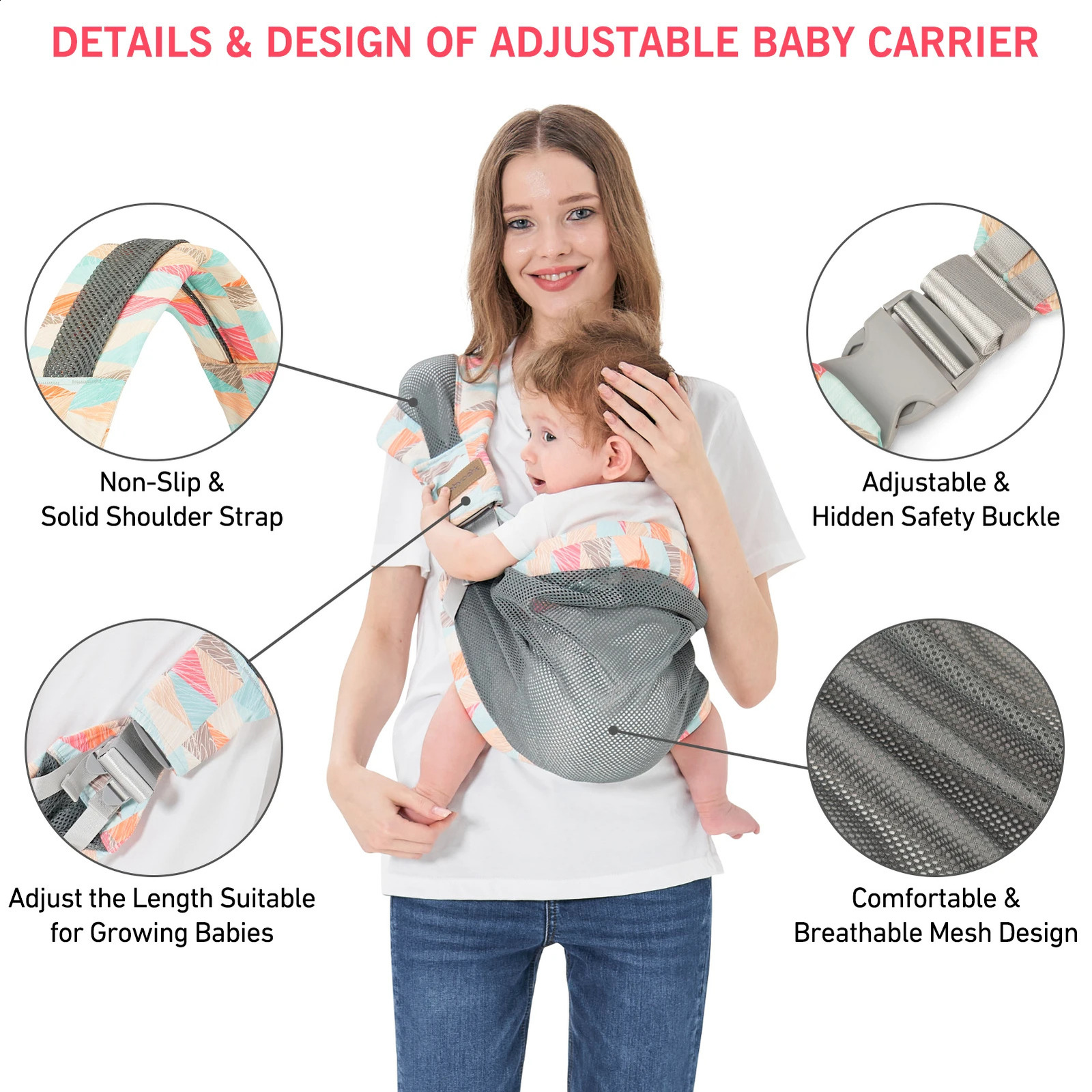 Baby Sling Adjustable One Shoulder Lightweight Portable for born To Toddler Mesh Ventilation 250221