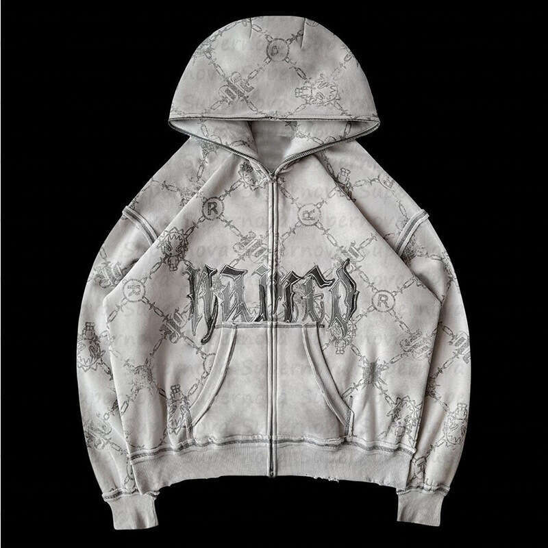 Trendy brand men's and women's street pattern embroidery hooded zipper loose sweatshirt sports jacket