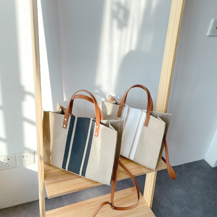 toteBag Shoulder bag ROSE NOIRE Version Of Portable Briefcase, Business Commuting Striped Capacity Square Canvas Large Bag, Women's Bag