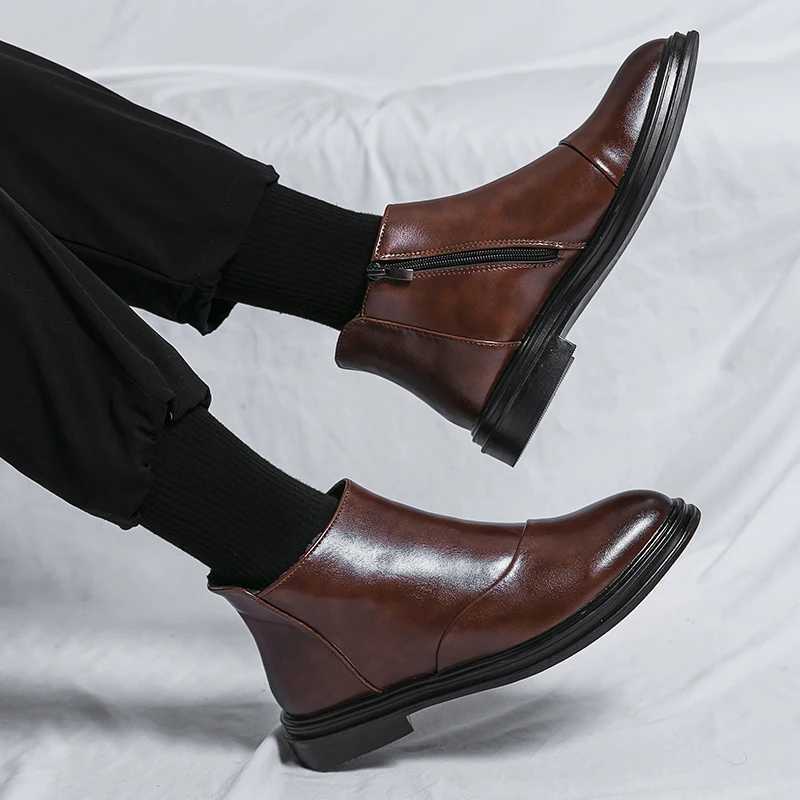 Luxury Brand Original Genuine Leather Designer Chelsea Ankle Boots Mens Black British Business Formal Dropshipping Casual Shoes Z250303