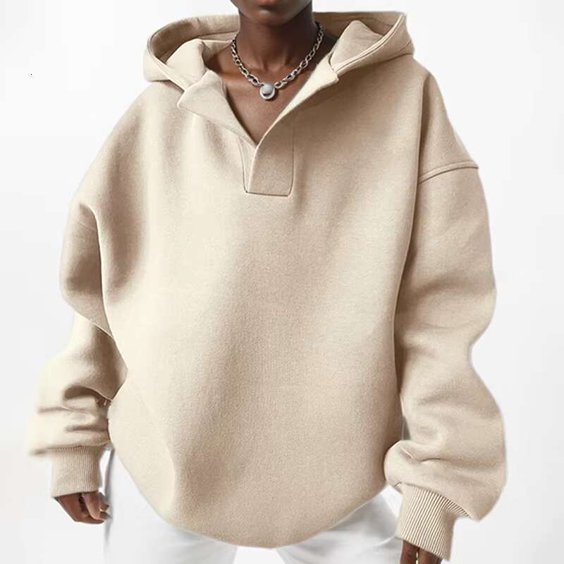Spring Women Hoodie Loose Hooded Long Sleeve V-Neck Sweatshirt Female Summer New Trendy Ladies Clothes