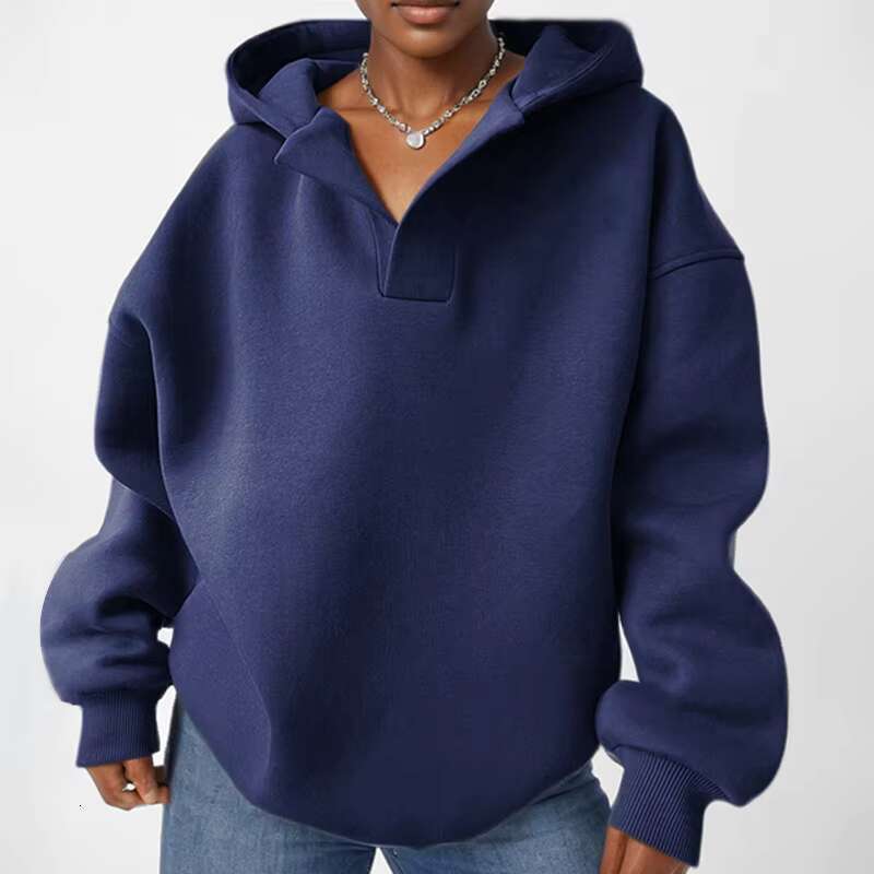 Spring Women Hoodie Loose Hooded Long Sleeve V-Neck Sweatshirt Female Summer New Trendy Ladies Clothes