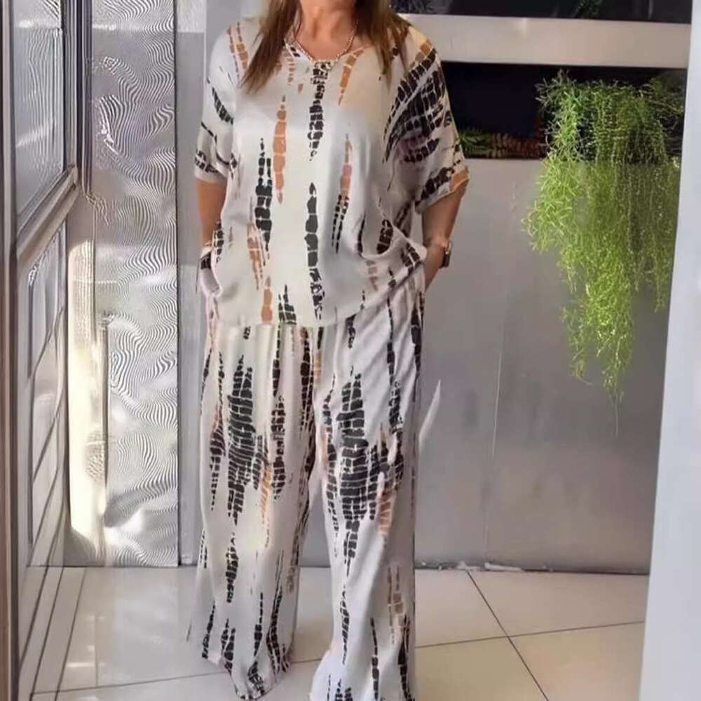European and American Summer Round Neck Printed Loose Two Piece Set for Women 2025 New Casual Fashion Trendy Clothing