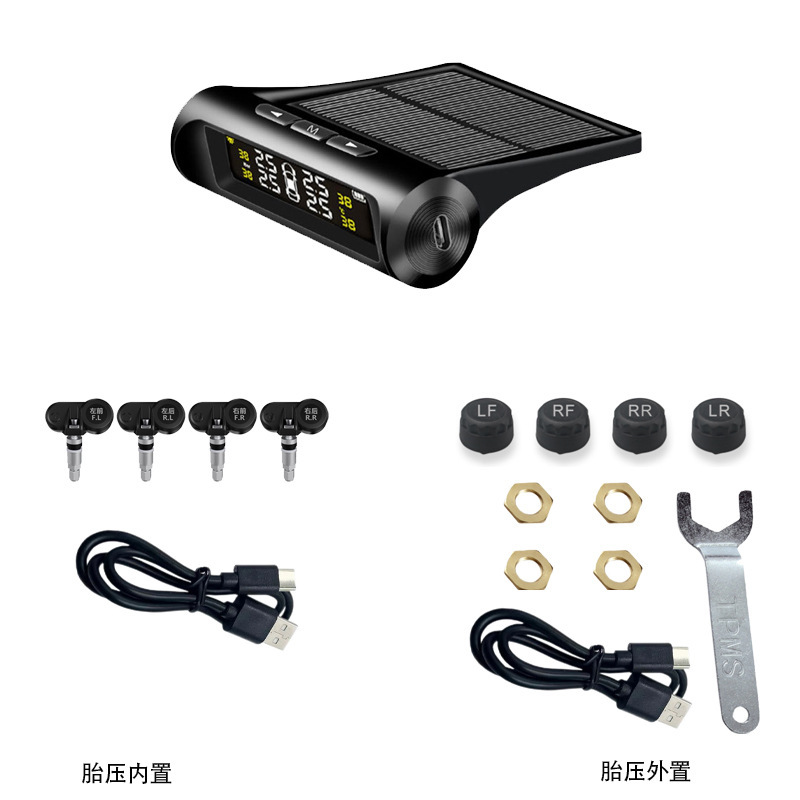 T1 TPMS Tire Pressure Monitoring System (TPMS 0-87 PSI) with solar charger, RV TPMS with 4 sensors and 5 alarm modes, LCD display, automatic sleep mod