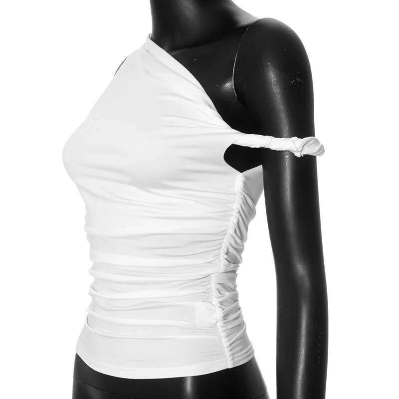 Basic Women's Simple Casual Summer Sleeveless Tank Top Solid Color Off-Shoulder Side Ruched Crop Vest Spring Fashion T-Shirt