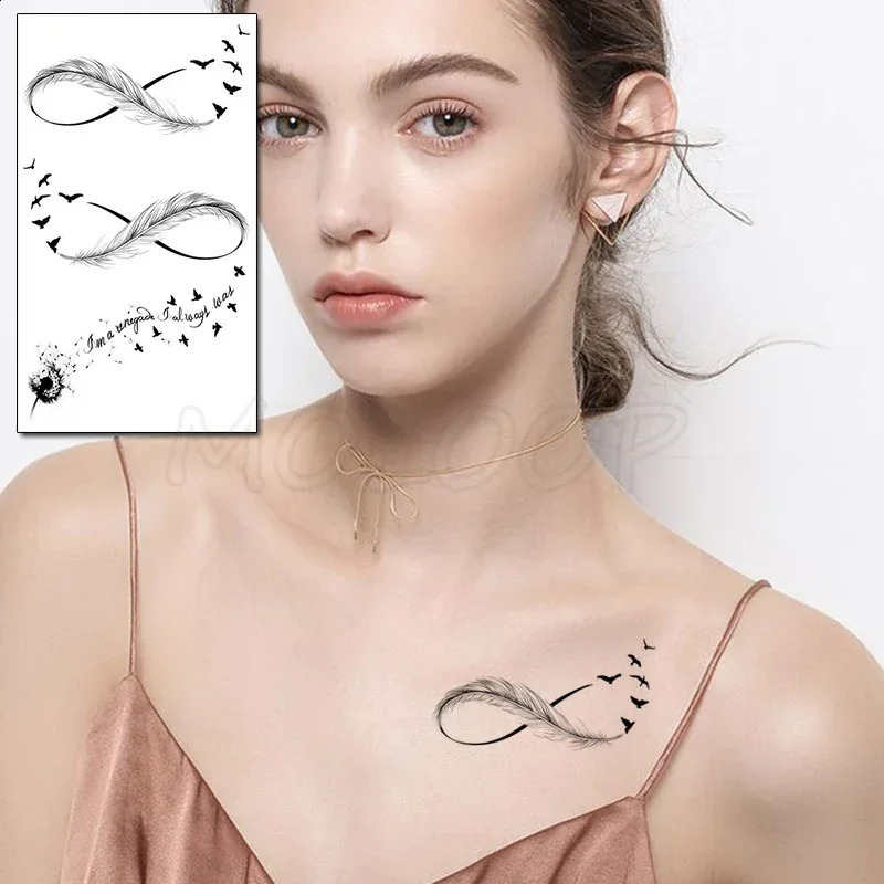 Feather Bird 8 Element Pattern Dandelion Temporary Tattoo Sticker Tattoos for Women Men Body Makeup Waterproof Stickers 250219