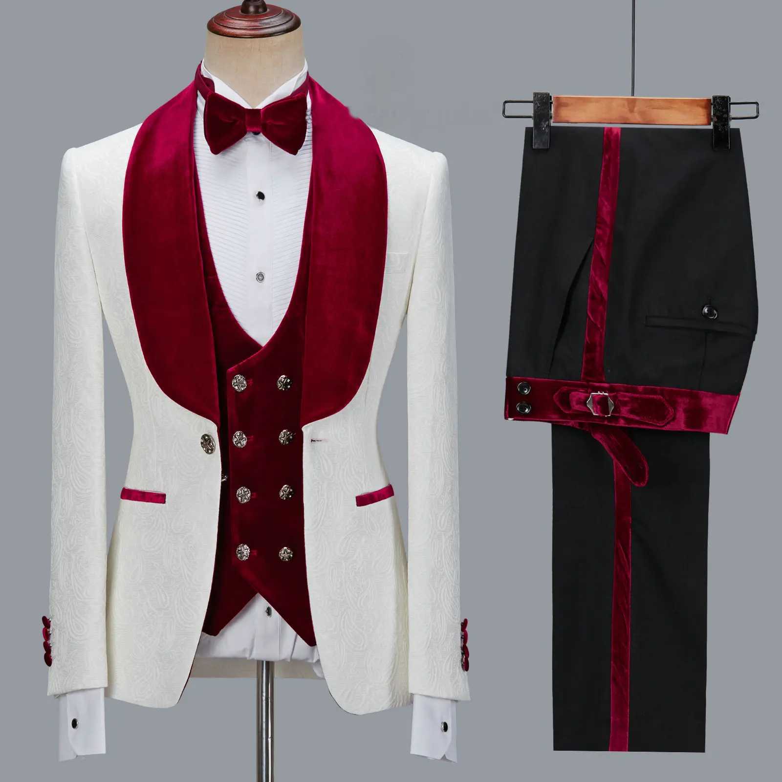 Floral Jacket Men Suit Slim Fit Wedding Tuxedo Navy Blue Velvet Lapel Groom Party Suits Costume Men Best Man Blazer M250303