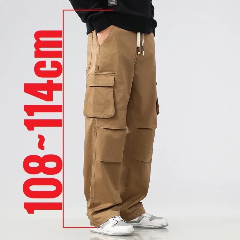 Big Tall Man Store Clothes Long Length Cargo Pants Straight Leg Cotton Trouser Male Khaki 190cm Stretch Plus Large Fat 8XL 250228