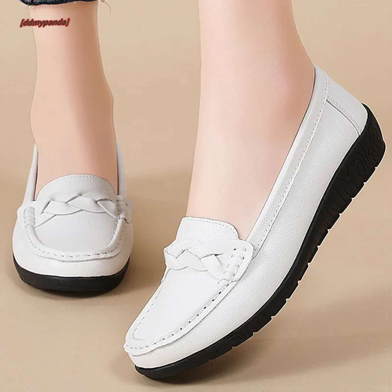 Soft Leather Women's Loafer 2025 New Flats Slip On Casual Flat Shoes Women White Footwear atos De Mujer #ddmypanda