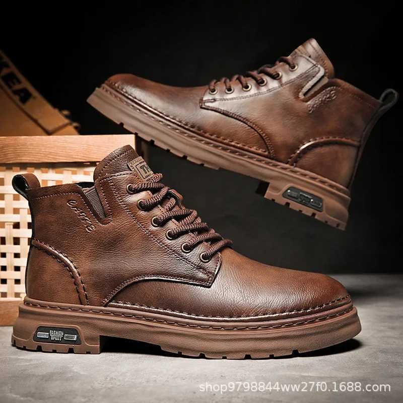 Luxury Men Ankle Boots British High-top Men Boots Fashion High Quality Leather Shoes 2024 New Outdoor Men Motorcycle Boots Z250303