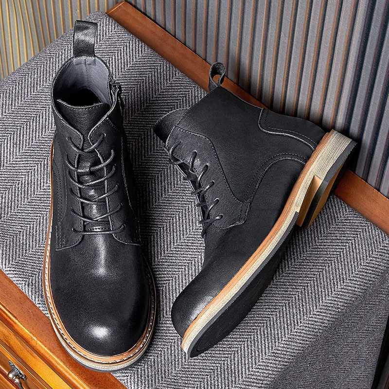 mens leather boots luxurious handmade high-quality British style comfortable ankle black business social shoes mens size 44 Z250303