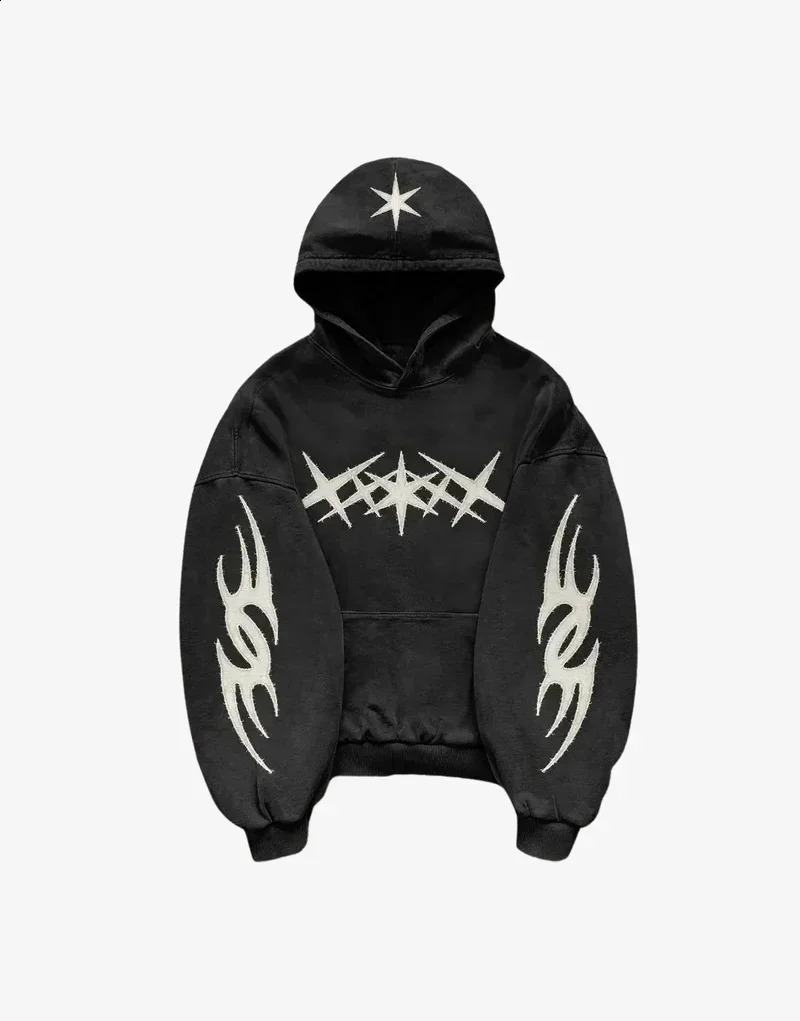 Mens Street Vintage High Street Hooded Sweatshirt Casual and Comfortable for All Seasons Plus Size Loose Print Y2k Punk Style 250225